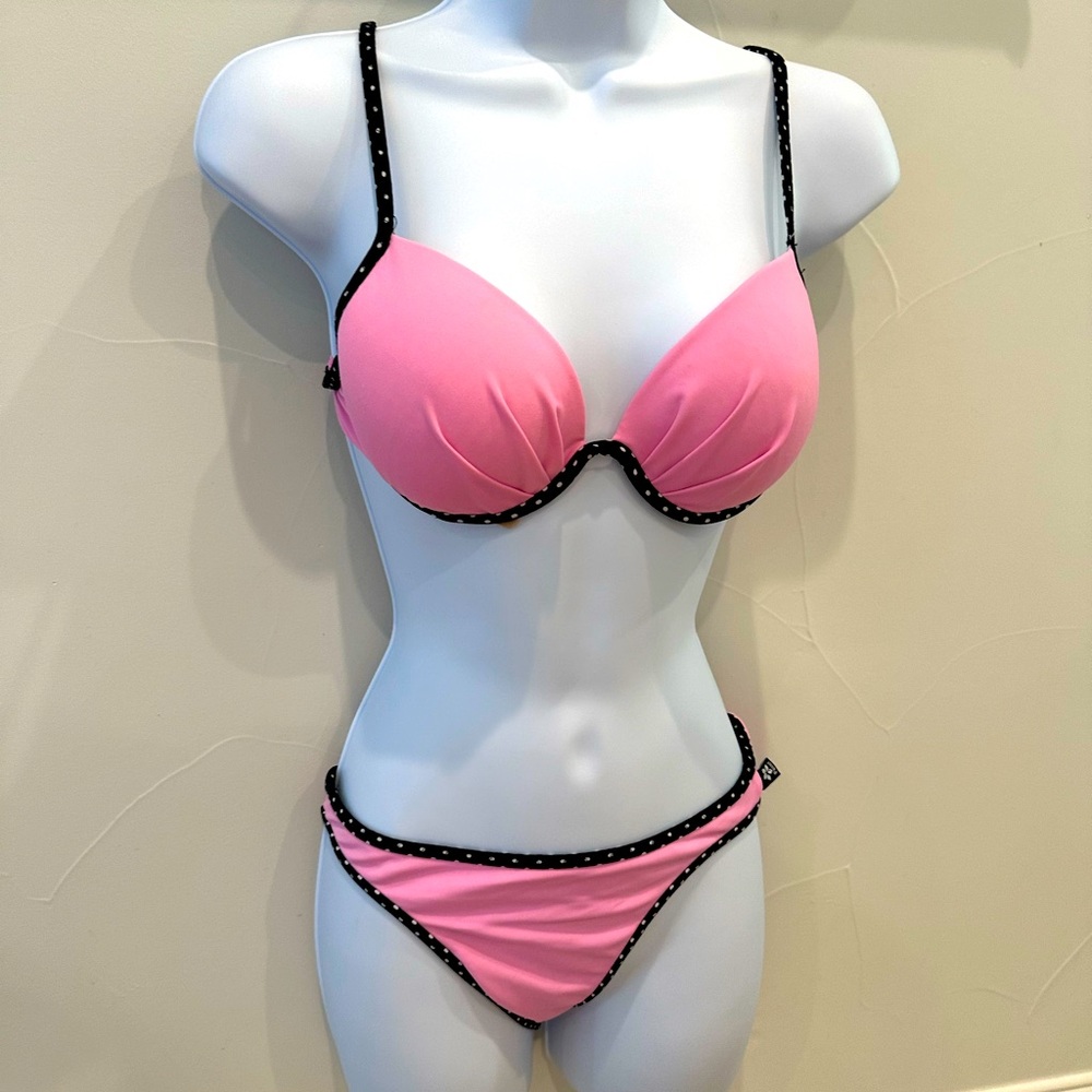 Point Conception Pink & Black Polka Dot Bikini Set | Size M (Fits S/M)